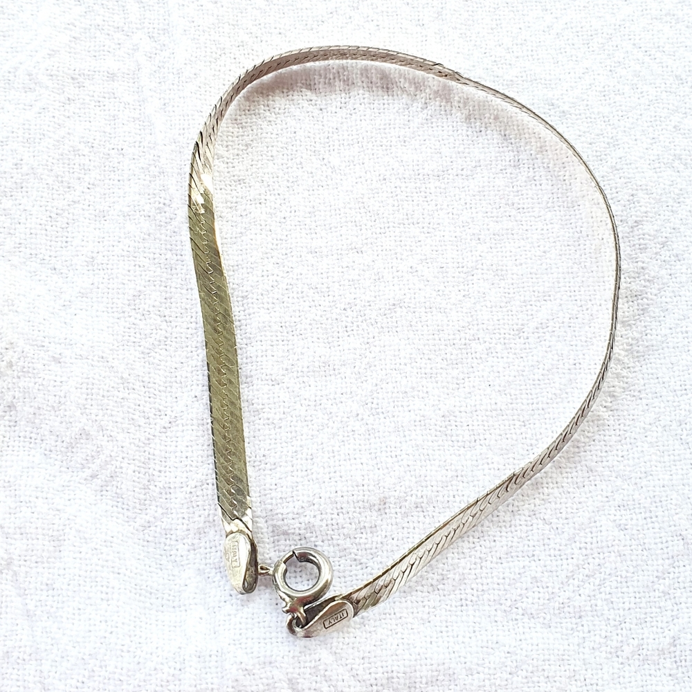 925 Italy Sterling Silver Flat Herringbone Bracelet